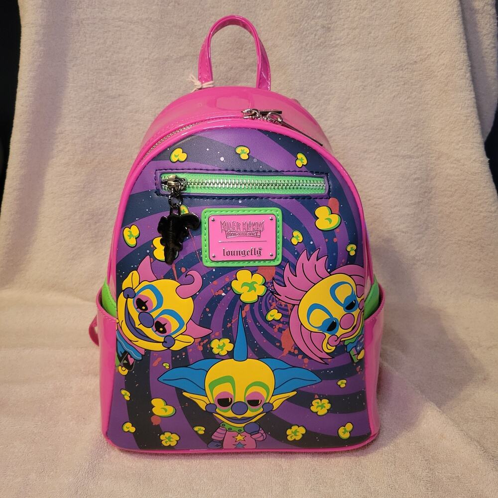 Loungefly Killer Klowns From Outer Space Mini Backpack Neon Pink GITD Glow NWT